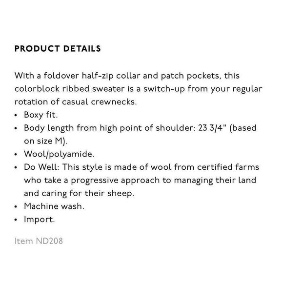 MADEWELL Sweater Womens Small Colorblock Glenbrook Half Zip Wool Blend ND208 - Picture 2 of 14